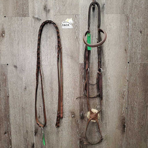 FS Rsd Padded Monocrown Figure 8 Bridle, Braided Reins *gc/vgc, clean, mnr scrapes, dings?chews, mnr rubs, dry, faded & stains, xhole, scraped/thin