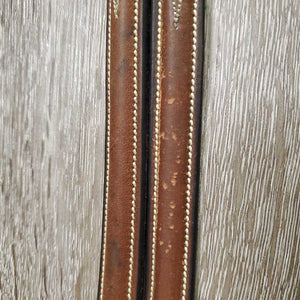 FS Rsd Padded Monocrown Figure 8 Bridle, Braided Reins *gc/vgc, clean, mnr scrapes, dings?chews, mnr rubs, dry, faded & stains, xhole, scraped/thin