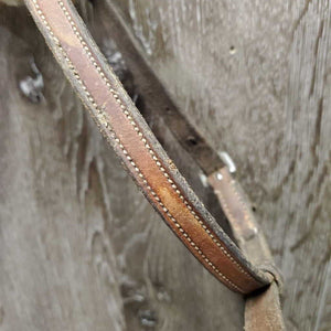 FS Rsd Padded Monocrown Figure 8 Bridle, Braided Reins *gc/vgc, clean, mnr scrapes, dings?chews, mnr rubs, dry, faded & stains, xhole, scraped/thin