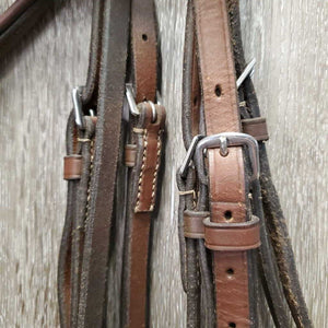FS Rsd Padded Monocrown Figure 8 Bridle, Braided Reins *gc/vgc, clean, mnr scrapes, dings?chews, mnr rubs, dry, faded & stains, xhole, scraped/thin
