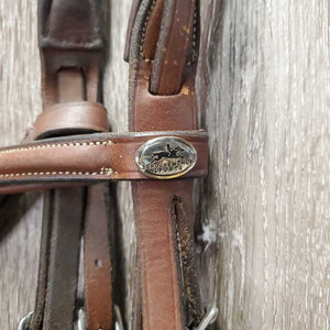 FS Rsd Padded Monocrown Figure 8 Bridle, Braided Reins *gc/vgc, clean, mnr scrapes, dings?chews, mnr rubs, dry, faded & stains, xhole, scraped/thin
