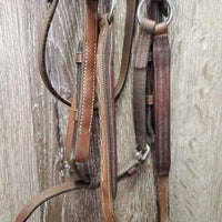 FS Rsd Padded Monocrown Figure 8 Bridle, Braided Reins *gc/vgc, clean, mnr scrapes, dings?chews, mnr rubs, dry, faded & stains, xhole, scraped/thin
