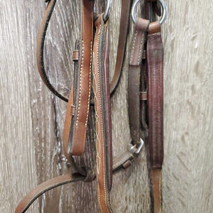 FS Rsd Padded Monocrown Figure 8 Bridle, Braided Reins *gc/vgc, clean, mnr scrapes, dings?chews, mnr rubs, dry, faded & stains, xhole, scraped/thin
