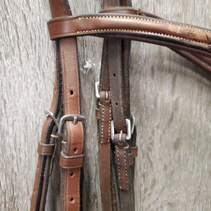FS Rsd Padded Monocrown Figure 8 Bridle, Braided Reins *gc/vgc, clean, mnr scrapes, dings?chews, mnr rubs, dry, faded & stains, xhole, scraped/thin