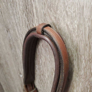 FS Rsd Padded Monocrown Figure 8 Bridle, Braided Reins *gc/vgc, clean, mnr scrapes, dings?chews, mnr rubs, dry, faded & stains, xhole, scraped/thin