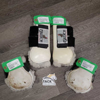 Open Front & Hind Boots, Fleece Lined, velcro *gc/fair, dirt, stains, yellowed, edges: curled, rough & thin, 1 squished