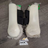 Open Front & Hind Boots, Fleece Lined, velcro *gc/fair, dirt, stains, yellowed, edges: curled, rough & thin, 1 squished
