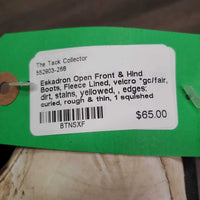 Open Front & Hind Boots, Fleece Lined, velcro *gc/fair, dirt, stains, yellowed, edges: curled, rough & thin, 1 squished