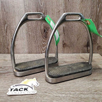 Pr Hvy Fine Stirrup Irons, grips *gc, dirty, scrapes, scratches, gunk, gouges