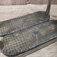 Pr Hvy Fine Stirrup Irons, grips *gc, dirty, scrapes, scratches, gunk, gouges
