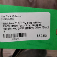 Pr Hvy Fine Stirrup Irons, grips *gc, dirty, scrapes, scratches, gunk, gouges
