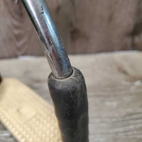 Soft v.Flexi Stirrup Irons, grips *gc, mnr dirt, faded, scratches & stains, grip rubs, loose rubber tops
