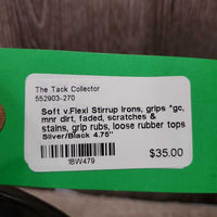 Soft v.Flexi Stirrup Irons, grips *gc, mnr dirt, faded, scratches & stains, grip rubs, loose rubber tops