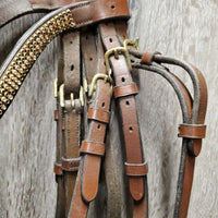 Rsd Padded Monocrown Dressage Bridle, Crank, Bling, Soft Rubber Reins *NO Flash, gc, dirty & v.dirty, missing logo & bling, gunk
