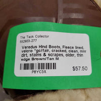 Hind Boots, Fleece lined, velcro *gc/fair, cracked, clean, mnr dirt, stains & scrapes, older, thin edge
