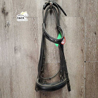 Thick Soft Dressage Double Bridle, Crank, Crown Buckle, Gem Browband *gc/vgc, older, dirty, residue, creases
