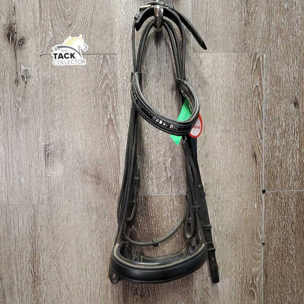 Thick Soft Dressage Double Bridle, Crank, Crown Buckle, Gem Browband *gc/vgc, older, dirty, residue, creases