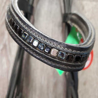 Thick Soft Dressage Double Bridle, Crank, Crown Buckle, Gem Browband *gc/vgc, older, dirty, residue, creases

