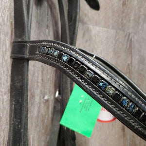 Thick Soft Dressage Double Bridle, Crank, Crown Buckle, Gem Browband *gc/vgc, older, dirty, residue, creases
