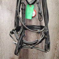 Thick Soft Dressage Double Bridle, Crank, Crown Buckle, Gem Browband *gc/vgc, older, dirty, residue, creases
