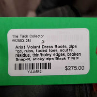 Dress Boots, zips *gc, rubs, faded toes, scuffs, residue, thin/holey edges, broken Snap-R, sticky zips
