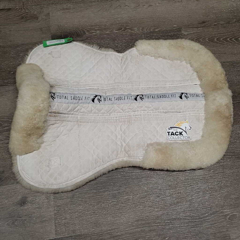 Shimmable Quilt Sheepskin Half Pad, rolled edge *gc, 0 shims, cut tabs, clean, stains, pills, clumpy, mnr dingy, puckers, threads