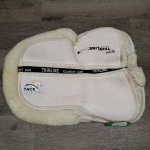 Shimmable Sheepskin Quilt Half Pad, rolled edge *gc, clean, 0 shims, cut tabs, v. stiff, shrunk, puckers, clumpy, mnr stains, pills, threads