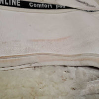 Shimmable Sheepskin Quilt Half Pad, rolled edge *gc, clean, 0 shims, cut tabs, v. stiff, shrunk, puckers, clumpy, mnr stains, pills, threads