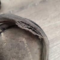 Open Front Boots, tabs, bag *gc, dirty, torn & frayed edge