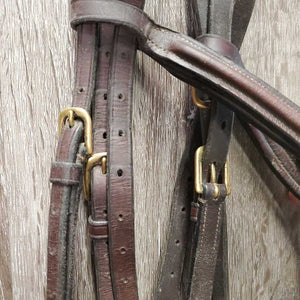 Rsd/FS Monocrown Bridle, Rubber Reins *NO Noseband, gc, mnr dirt/residue, faded, rubs & scrapes, curled crown & rein edges