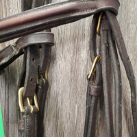 Rsd/FS Monocrown Bridle, Rubber Reins *NO Noseband, gc, mnr dirt/residue, faded, rubs & scrapes, curled crown & rein edges
