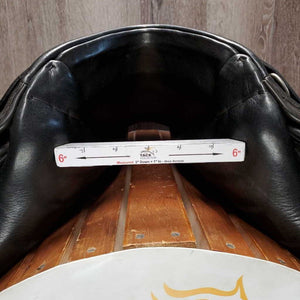 18" ?Adj *set W 6" Schleese Elite Dressage Saddle, Navy Schleese Cover, 2 XLg Front Velcro Blocks, Obrigado Panels, Wool Flocking, Rear Gussets, Shoulder Relief Cutouts, Flaps: 17"L x 13.5"W Serial #: 6-RW-SR 4-18 4003H0203