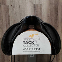 18" ?Adj *set W 6" Schleese Elite Dressage Saddle, Navy Schleese Cover, 2 XLg Front Velcro Blocks, Obrigado Panels, Wool Flocking, Rear Gussets, Shoulder Relief Cutouts, Flaps: 17"L x 13.5"W Serial #: 6-RW-SR 4-18 4003H0203
