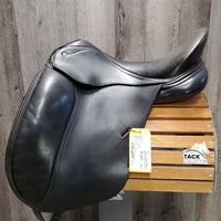18" ?Adj *set W 6" Schleese Elite Dressage Saddle, Navy Schleese Cover, 2 XLg Front Velcro Blocks, Obrigado Panels, Wool Flocking, Rear Gussets, Shoulder Relief Cutouts, Flaps: 17"L x 13.5"W Serial #: 6-RW-SR 4-18 4003H0203
