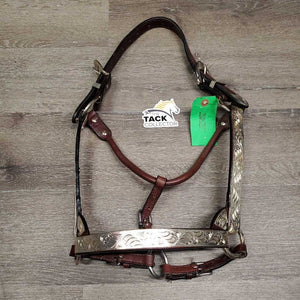 Leather & Silver Western Showmanship Halter *xc/vgc, clean, mnr gunk, peeled plating & cracked holes