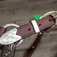 Leather & Silver Western Showmanship Halter *xc/vgc, clean, mnr gunk, peeled plating & cracked holes
