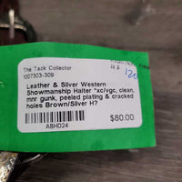 Leather & Silver Western Showmanship Halter *xc/vgc, clean, mnr gunk, peeled plating & cracked holes
