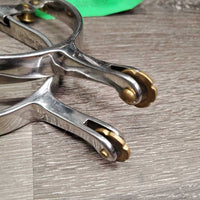 Western Rosebud Ladies Roping Spurs, 6 Point Brass Rowels *vgc/xc, clean, rubs, scratches
