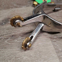 Western Rosebud Ladies Roping Spurs, 6 Point Brass Rowels *vgc/xc, clean, rubs, scratches