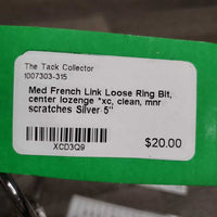 Med French Link Loose Ring Bit, center lozenge *xc, clean, mnr scratches
