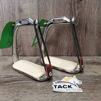 Hvy Peacock Safety Stirrup Irons, grips, 2 Rubbers & leather keepers *xc, clean, mnr scratches
