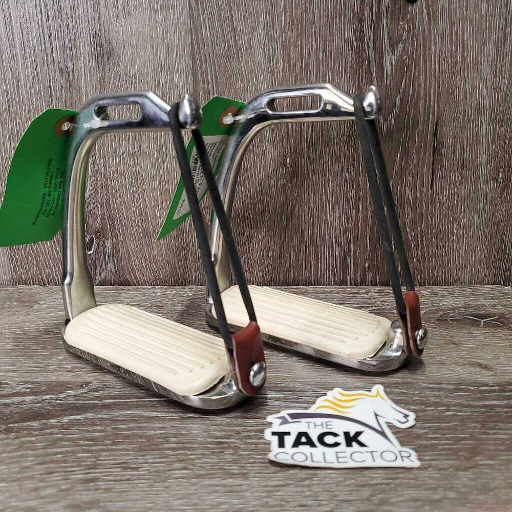 Hvy Peacock Safety Stirrup Irons, grips, 2 Rubbers & leather keepers *xc, clean, mnr scratches