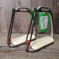 Hvy Peacock Safety Stirrup Irons, grips, 2 Rubbers & leather keepers *xc, clean, mnr scratches
