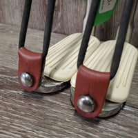 Hvy Peacock Safety Stirrup Irons, grips, 2 Rubbers & leather keepers *xc, clean, mnr scratches