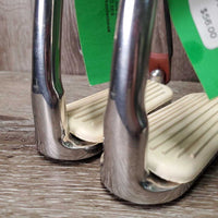 Hvy Peacock Safety Stirrup Irons, grips, 2 Rubbers & leather keepers *xc, clean, mnr scratches
