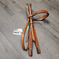 Tooled Leather Headstall, Split Reins, Breastcollar *xc, mnr clumpy fleece, stains, rubs & edge scrapes