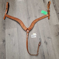 Tooled Leather Headstall, Split Reins, Breastcollar *xc, mnr clumpy fleece, stains, rubs & edge scrapes