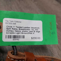 Tooled Leather Headstall, Split Reins, Breastcollar *xc, mnr clumpy fleece, stains, rubs & edge scrapes
