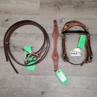 Stamped Headstall, Split Reins, Breastcollar, extra browband, snaps *like new/xc