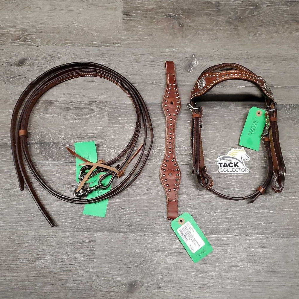 Stamped Headstall, Split Reins, Breastcollar, extra browband, snaps *like new/xc